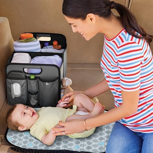 Munchkin Out-n-About Trunk Organizer for SUVs and Cars with Portable Changing Pad and Wet Baby Wipes for Diaper Changes On-the-Go, Collapsible, Grey - Image 5