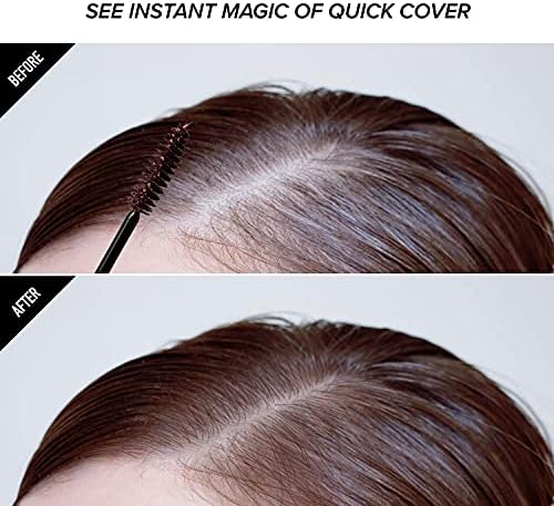 Before and after gray hair concealment using Red by Kiss Quick Cover Dark Brown brush.