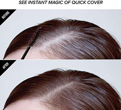 Before and after gray hair concealment using Red by Kiss Quick Cover Dark Brown brush.