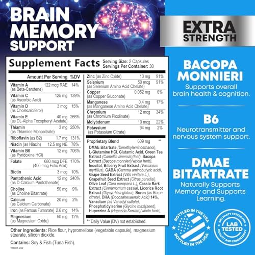 Nature's Nutrition 3X Strength Nootropic capsules showing detailed side label ingredients