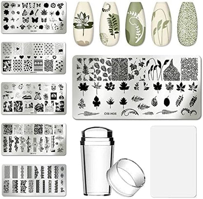 AddFavor Nail Art Stamper Kit with 6 plates and silicone tools