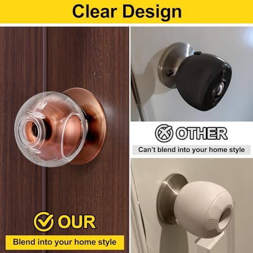 Child proof door knob cover installed on a wooden door