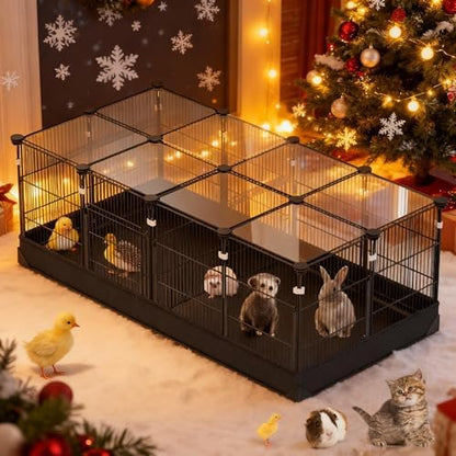 22 Panels Small Animal Playpen, Pet Playpen with Doors & Waterproof Mat, Metal Wire Yard Fence for Rabbits, Guinea Pigs, Hamsters, Chicken, Hedgehogs, Indoor Outdoor C&C Cage Black - Image 4