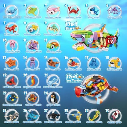 Kids group playing with educational STEM ocean animal blocks for party favors