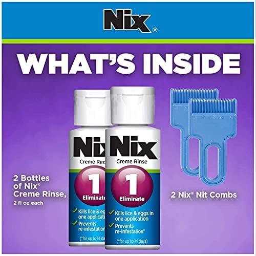 Nix 1 percent permethrin lice treatment bottles for family use.