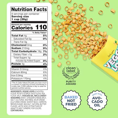 Little Spoon gluten free chickpea loops back panel showing nutritional facts and clean ingredients.