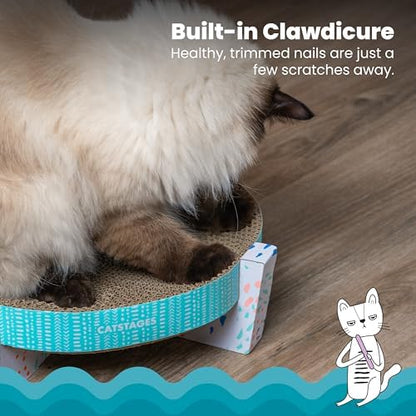 Close up view of the dense recycled corrugated cardboard texture on the Catstages pet perch.