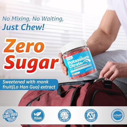Sugar free chewable potassium citrate gummies for leg cramps relief and hydration support