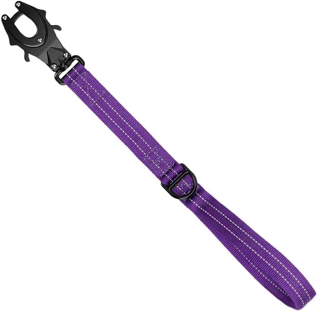 ICEFANG short dog leash being attached to a large dog harness via the quick release clip.