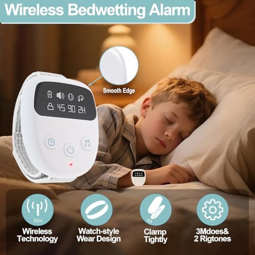Rechargeable potty training watch with LCD timer and moisture detection sensor.