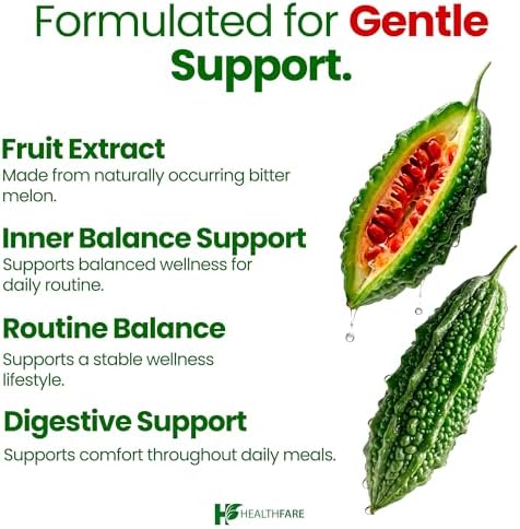 Authentic HealthFare bitter melon dietary supplement bottle with capsule count details