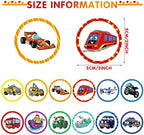 Twelve different styles of vehicle themed tinkle targets displayed on a clean background