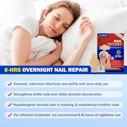 Step by step application guide for applying the extra strength patches to toenails.