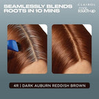 Side view of Clairol dark auburn hair dye pack of two box demonstrating expected color results on different base shades.