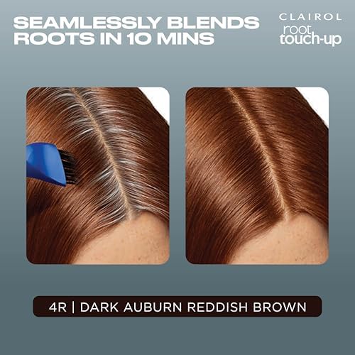 Side view of Clairol dark auburn hair dye pack of two box demonstrating expected color results on different base shades.
