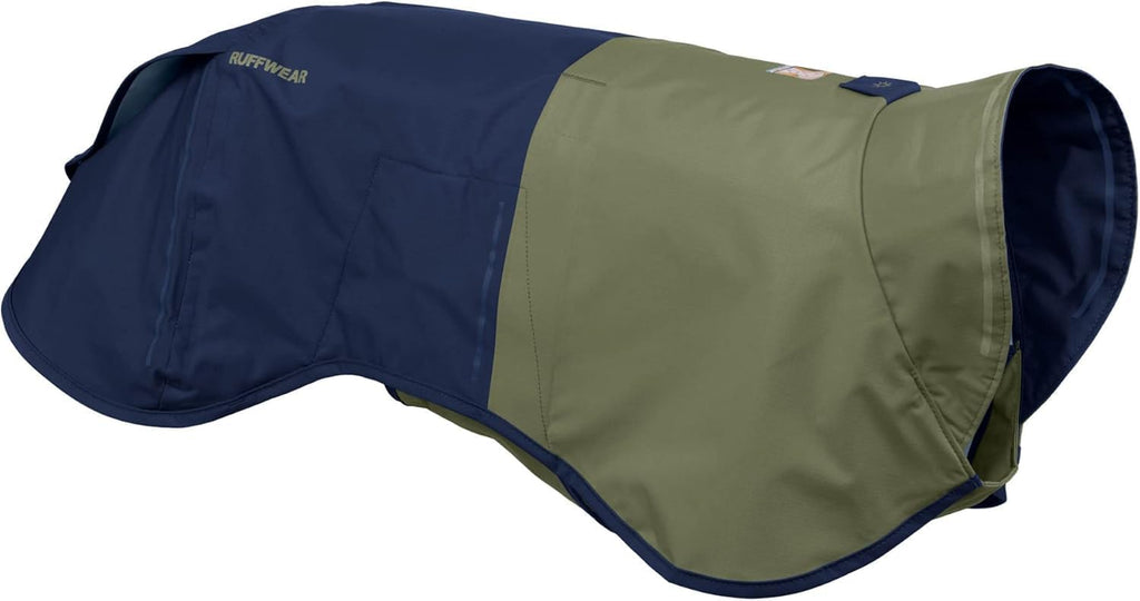 Ruffwear Sun Shower Dog Raincoat front view on a dog in Midnight Blue.