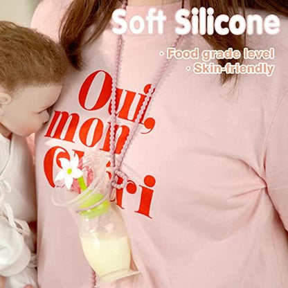 Blush pink silicone breast pump lanyard packaging view