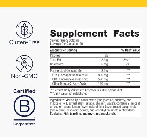 Metagenics OmegaGenics 60 Softgels omega 3 supplement facts panel