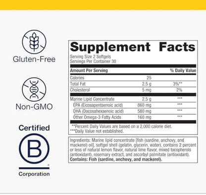 Metagenics OmegaGenics 60 Softgels omega 3 supplement facts panel