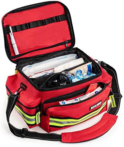 Scherber trauma kit side pockets showcasing heavy duty zippers and reflective safety strips.