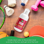 Kid-safe non-toxic shoe odor eliminator spray bottle for sports sneakers.