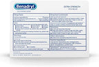 Benadryl anti itch cream tube showing active ingredient information for diphenhydramine hydrochloride and zinc acetate