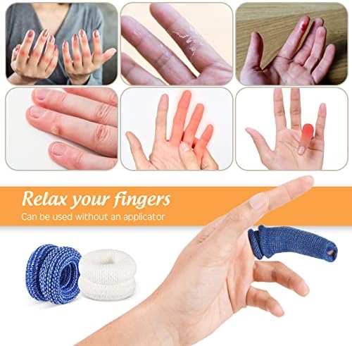 Forty pieces of disposable white and blue cotton fingertip covers spread out