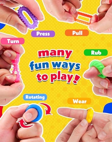 Close up of colorful textured sensory fidget rings