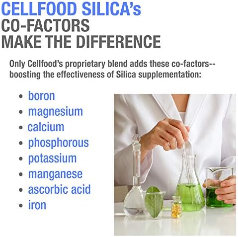 Close up of Cellfood Essential Silica bottle branding