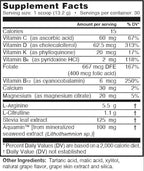 L-Arginine Pro supplement container nutrition facts