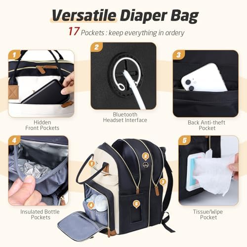 Tonyeee twin diaper bag showing back straps and anti-theft security pocket