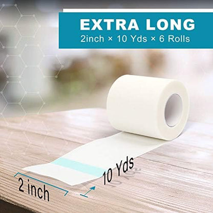 Latex free medical tape roll placed inside a clear plastic dispenser for smooth dispensing