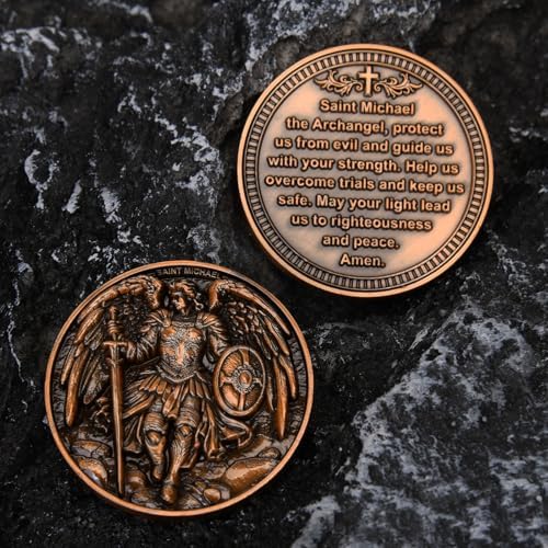 Leabet Saint Michael collectible medal alongside original packaging components