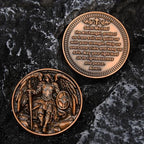Leabet Saint Michael collectible medal alongside original packaging components