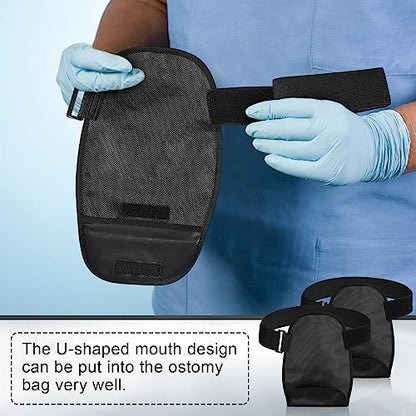 TrelaCo universal opening ostomy bag cover showing easy application for stoma patients.