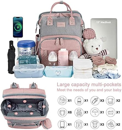 JOLLITO multi pocket parenting backpack extended fully into a portable changing station with mattress.