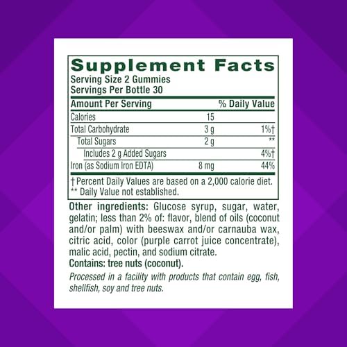Vitafusion adult iron gummies guava hibiscus flavor nutritional supplement bottle label details