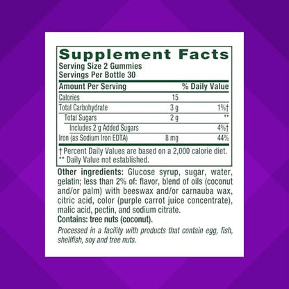 Vitafusion adult iron gummies guava hibiscus flavor nutritional supplement bottle label details