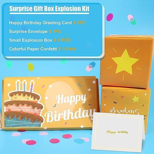 Closer shot of the kinetic jumping blocks popping out of the BABORUI birthday surprise box package.