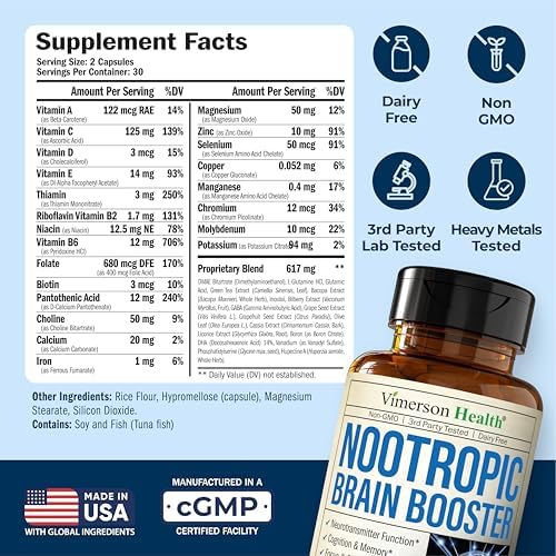Vimerson Health Nootropics Brain Support Supplement capsules close up