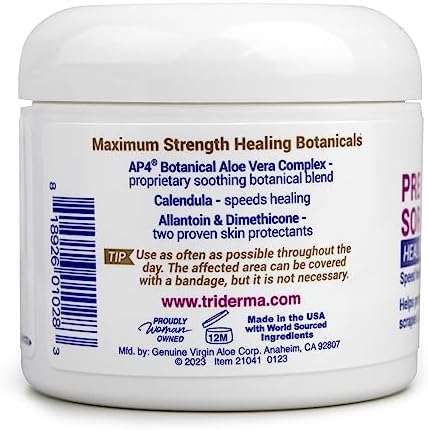 Side view of TriDerma skin protectant jar illustrating travel friendly 4 ounce packaging