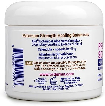 Side view of TriDerma skin protectant jar illustrating travel friendly 4 ounce packaging