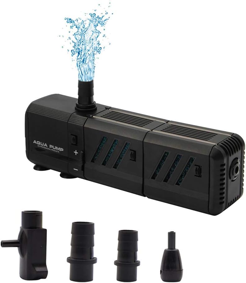 MQ submersible water pump front view showcasing the black ABS plastic body and housing.