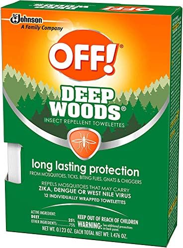 OFF! Deep Woods DEET wipes individually wrapped packaging details.