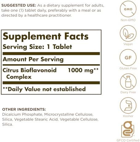 Solgar Citrus Bioflavonoid Complex supplement facts panel and nutritional profile