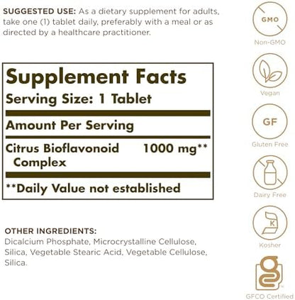 Solgar Citrus Bioflavonoid Complex supplement facts panel and nutritional profile