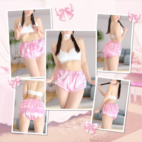 LittleForBig adult diaper cover showing detailed white lace ruffles
