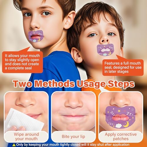 Childrens anti snoring closed mouth tape in X-shape design for nasal breathing.