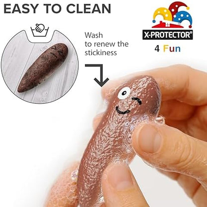 Squishy poop stress relief toys with hilarious expressions close up view.