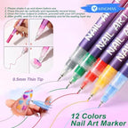 Full set of 12 vibrant nail art pens by Kingmas